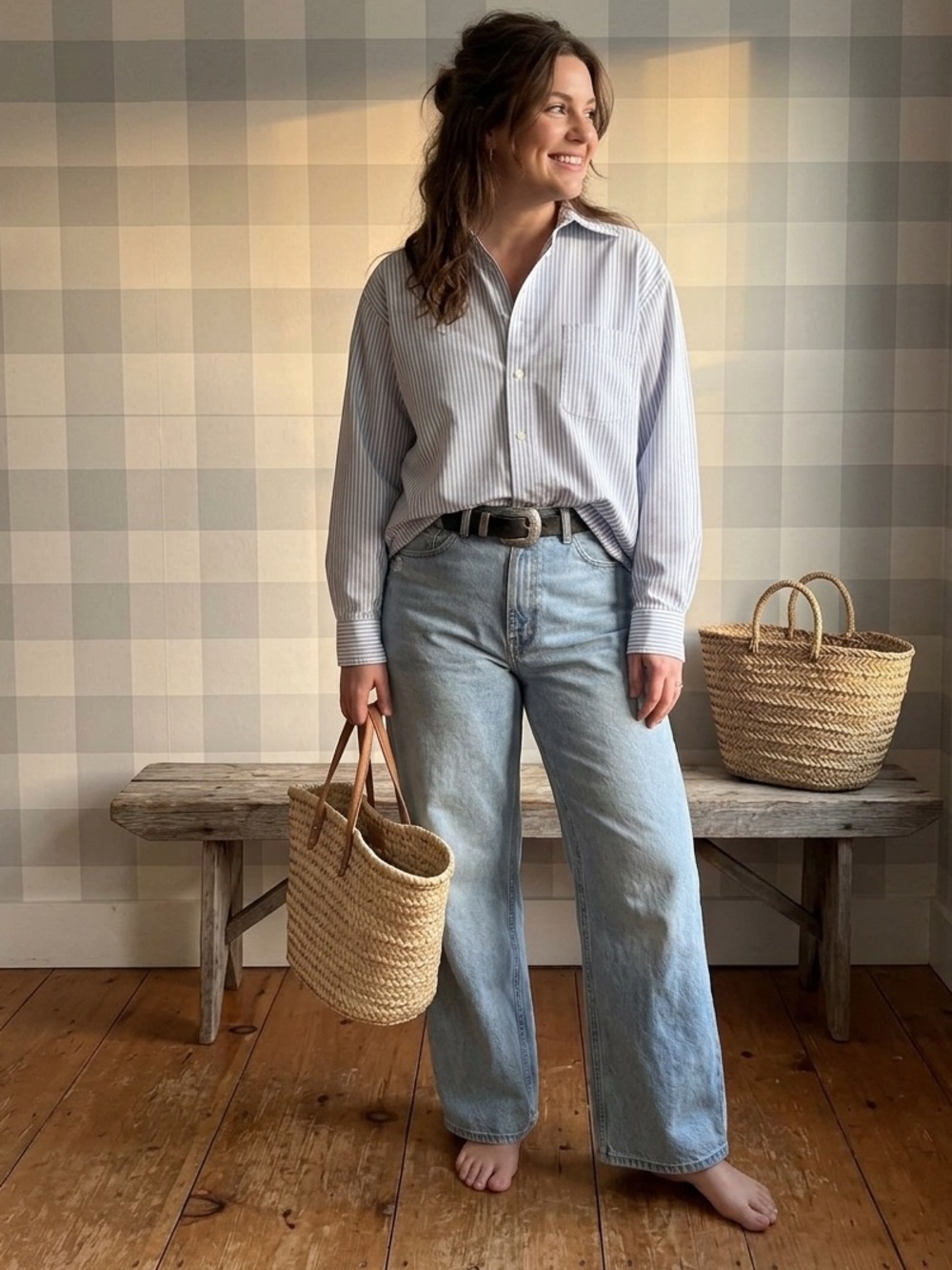 Stafford Light Blue and White Striped Button-Down Shirt
